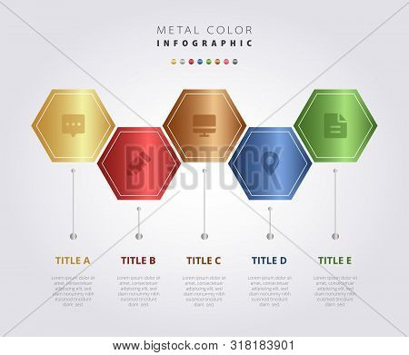 Metal Color Infographic Vector Design, Metallic Gradient Colorful Ui Template, Elegant Business Work