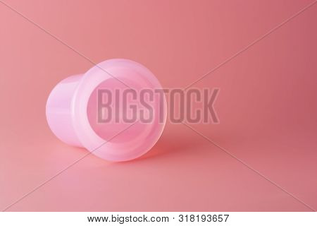 Silicone Massager For Body, Silicone Vacuum Massage Cap Over Pink Background, Copy Spce.