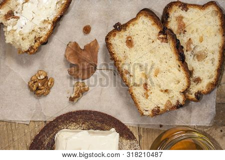 Barmbrack Or Bairin Breac Is A Traditional Irish Sweet Yeast Bread With Grapes And Raisins, Often Ea