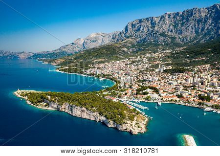 An Aerial View Of Makarska, A Beautiful City Located In Croatia