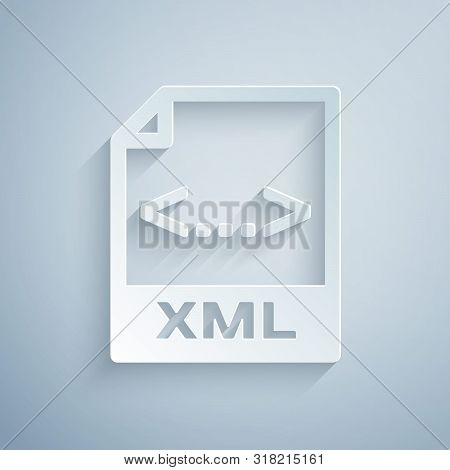 Paper Cut Xml File Document. Download Xml Button Icon Isolated On Grey Background. Xml File Symbol. 