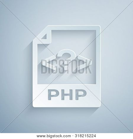 Paper Cut Php File Document. Download Php Button Icon Isolated On Grey Background. Php File Symbol. 