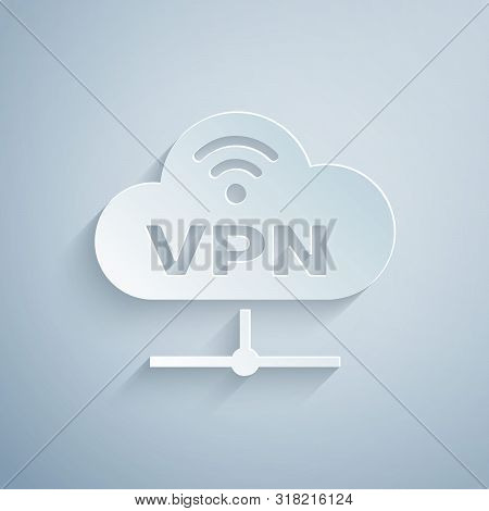 Paper Cut Vpn Network Cloud Connection Icon Isolated On Grey Background. Social Technology. Cloud Co