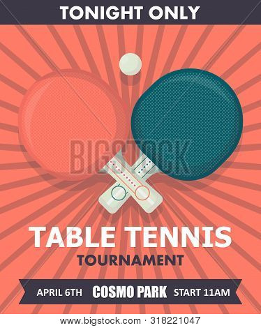 Ping Pong Racket With Ball. Table Tennis Sport Equipment Poster Vector Illustration For Table Tennis