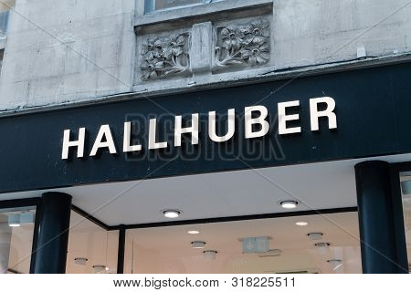 Luxembourg, Luxembourg - June 5, 2019: Detail From Hallhuber Clothing Store With Logo And Sign.