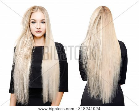 Sick, Cut And Healthy Hair Care Keratin. Before And After Treatment. White Isolated Background