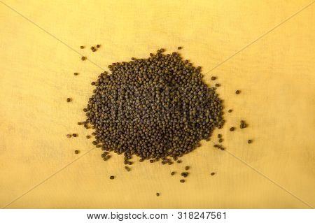 Mung Bean On A Yellow Background. Flat Lay. Horizontal