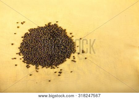 Mung Bean On A Yellow Background. Flat Lay. Horizontal