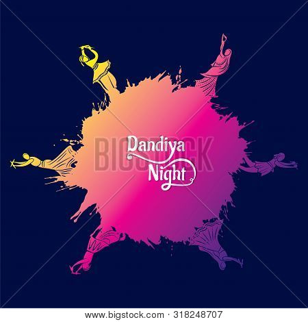 Creative Colorful Navratri Festival, Couple Playing Garba Or Dandiya Dance Poster Design
