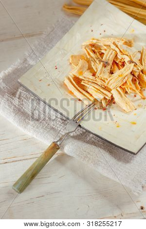 Yuba Or Fuju Salad In A White Bamboo Plate