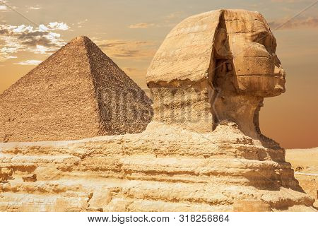 The Sphinx And The Pyramid Of Cheops, Close View, Giza, Egypt