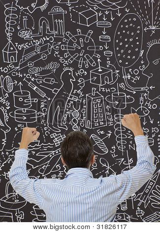 Inventore pazzo. Raccolta di foto, foto e disegno a mano elementi combinati.