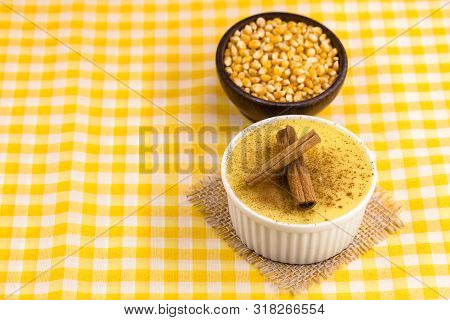 Brazilian Sweet Corn Cream, Dessert, Canjica Or Jimbelê, Dessert Cured Corn Corn Mousse With Cinnamo