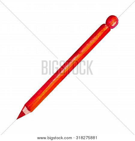 Beautiful Pencil In Watercolor. Isolated Object On White Background. Hand Drawn Illustration Of A Pe