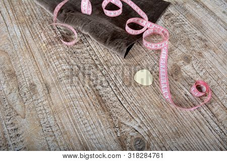 Sewing Tools And Sewing Supplies Accessories Sewing On Wooden Table.