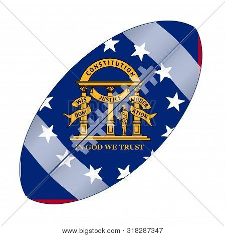 A Typical American Type Foorball Over A White Background With The Flag Of Georgia
