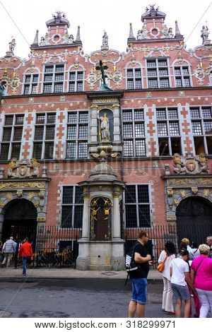 Gdansk, Poland - August 12, 2019: Architecture of the Old Town in Gdansk,Â Pomerania Province,Â Poland, Gdansk is the Historical Capital of Polish Pomerania with Medieval Old Town Architecture