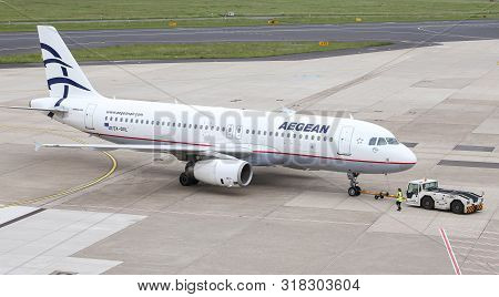 Airplane Push Back In Dusseldorf Airport