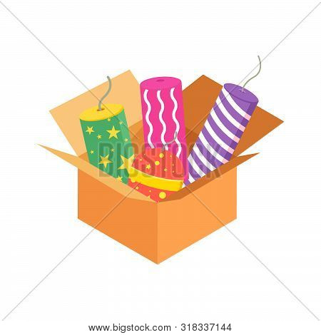 Set Of Flat Colorful Firecracker Vector For Chinese Spring Festival To Set Off, Red, Yellow, Orange,
