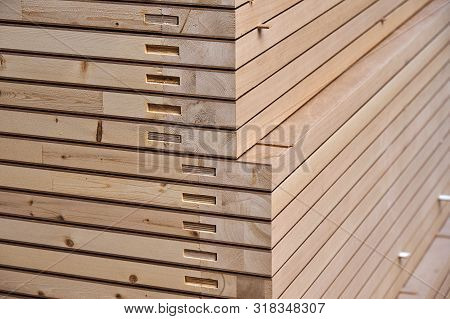 Joinery. Wood Door Manufacturing Process. Stacked Door Leafs. Furniture Manufacture.