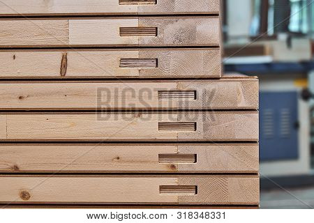 Joinery. Wood Door Manufacturing Process. Stacked Door Leafs. Furniture Manufacture.