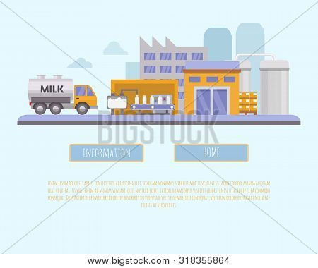 Milk Industry Vector Illustration. Organic Farming, Milk Factory And Milk Products Realization Conce