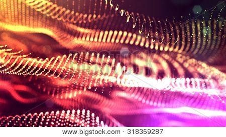 3d Rendering Of Glow Particles That Fly In Air As Science Fiction Of Microcosm Or Macro World Or Sci