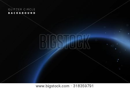 Glitter Blue Neon Circle Ring Frame & Sparkle Flash Light Star Shimmer Vector On Black Background, S