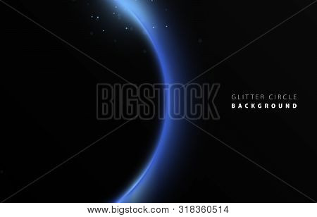 Glitter Blue Neon Circle Ring Frame & Sparkle Flash Light Star Shimmer Vector On Black Background, S