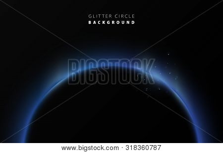 Glitter Blue Neon Circle Ring Frame & Sparkle Flash Light Star Shimmer Vector On Black Background, S