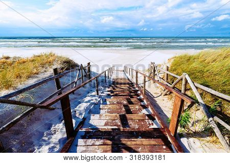 Entrance To Sandy Bialogora Beach On Coast Of Baltic Sea, Poland