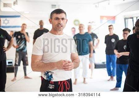 Kapap Instructor Altin Qoku With Large Group Of His Students