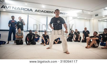 Kapap Instructor Altin Qoku With Large Group Of His Students