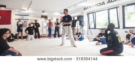 Kapap Instructor Altin Qoku With Large Group Of His Students
