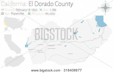 Large And Detailed Map Of El Dorado County In California, Usa.