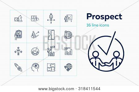 Prospect Icons. Set Of Line Icons. Partnership, Success, Solution. Progress Concept. Vector Illustra