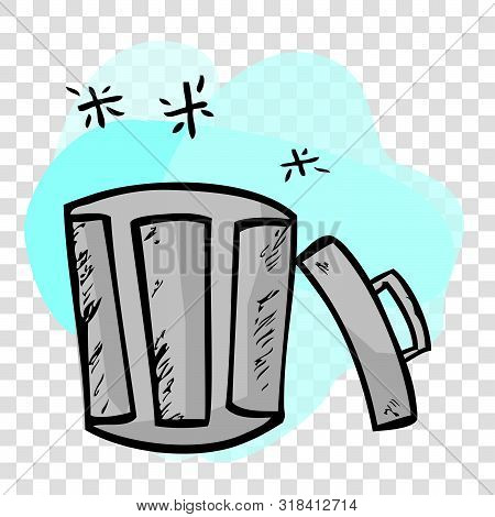 Gray Vector Hand Draw Sketch Of Opened Empty Clean And Tidy Trash Bin, At Transparent Effect Backgro