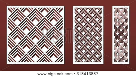 Laser Cut Panels With Abstract Geometric Pattern In Japanese Style, Vector Set. Template Or Stencil 