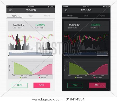 Bitcoin Btc Stock Exchange Mobile Ui Design Concept. Trendy Mobile Ux. Cryptocurrency Technology. Bi