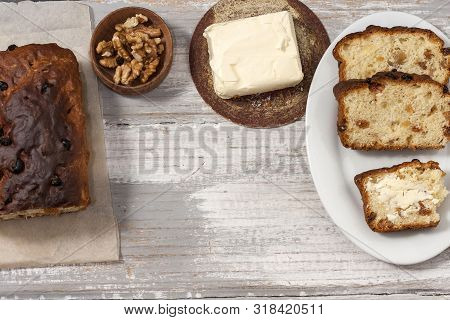 Barmbrack Or Bairin Breac Is A Traditional Irish Sweet Yeast Bread With Grapes And Raisins, Often Ea