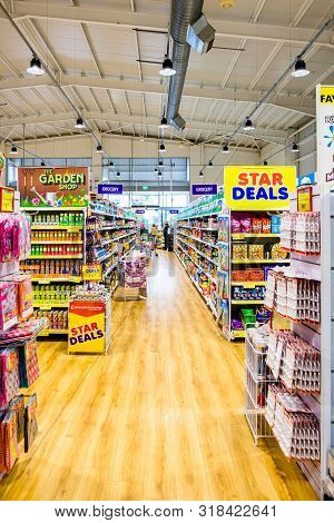 Staffordshire Uk - May 10 2019: Aisle View In Poundstrechers Store Formally Known As Instore Poundst
