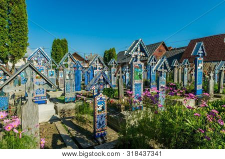 Sapanta, Maramures, Romania - August 17 2019: View Of Merry Cemetery In Sapanta