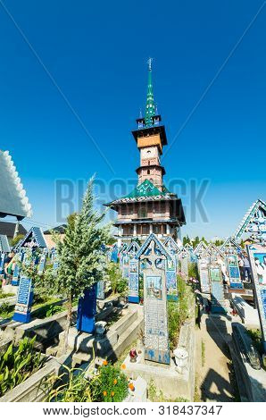 Sapanta, Maramures, Romania - August 17 2019: View Of Merry Cemetery In Sapanta