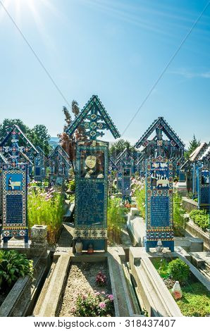 Sapanta, Maramures, Romania - August 17 2019: View Of Merry Cemetery In Sapanta