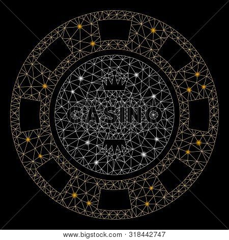 Glossy Mesh Royal Casino Chip With Lightspot Effect. Abstract Illuminated Model Of Royal Casino Chip