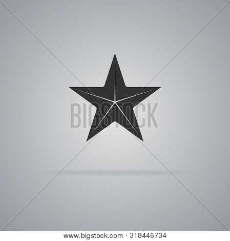 Black Star Icon With Lens Flare Isolated On Gray Background. Vector Illustration.