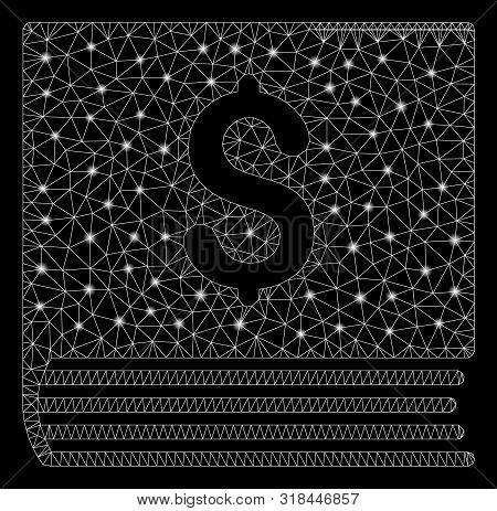 Glossy Mesh Sales Book With Sparkle Effect. Abstract Illuminated Model Of Sales Book Icon. Shiny Wir