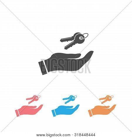 Hand With Keys Icon On The White Background. Vector Set