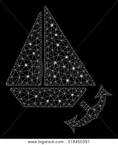 Bright Mesh Seaport With Sparkle Effect. Abstract Illuminated Model Of Seaport Icon. Shiny Wire Carc