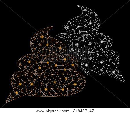 Flare Mesh Shit Chat With Lightspot Effect. Abstract Illuminated Model Of Shit Chat Icon. Shiny Wire